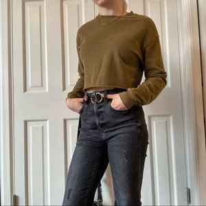 H&M olive green cropped sweatshirt